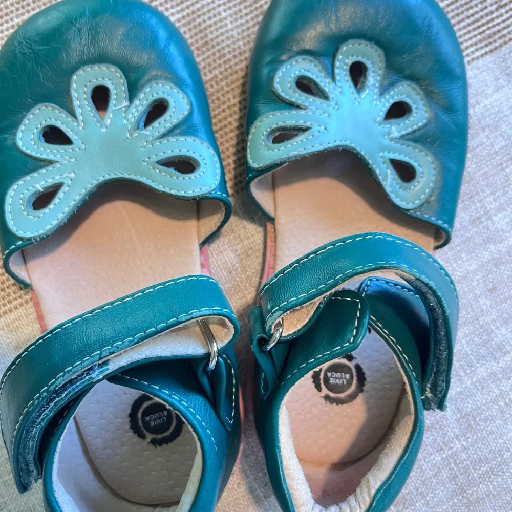 Livie & Luca x Matilda Jane Teal Leather Butterfly Mary Jane Shoes Kids Size 12